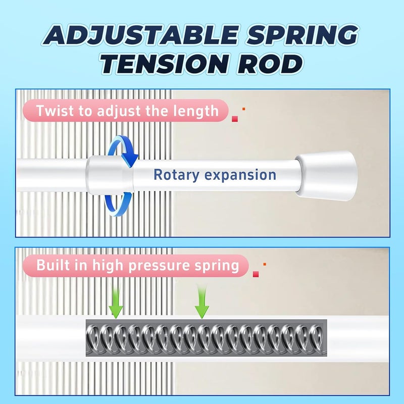Caserry 2pcs Shower Curtain Rods Adjustable 33-59 Inches, 0.86" Diameter Spring Tension Rod No Drill, Heavy Duty Expandable Rod for Bathroom, Window, Kitchen, Closet, Room Divider, 1.2" Non-Slip Caps, White - Image 5
